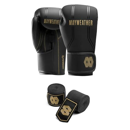 Hayabusa Mayweather Contender Boxing Gloves Kit for Men and Women - color: Black/Gold, size: 10oz