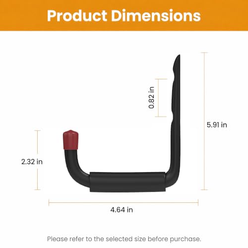 6 Pack Garage Hooks Heavy Duty, Utility Steel Hooks with EVA Foam Padding, 4.64inch Wall Mount J Organizer Hanger for Hanging Bikes Kayak Garden Tool Hose Bike Shelf - size: 4.64inch