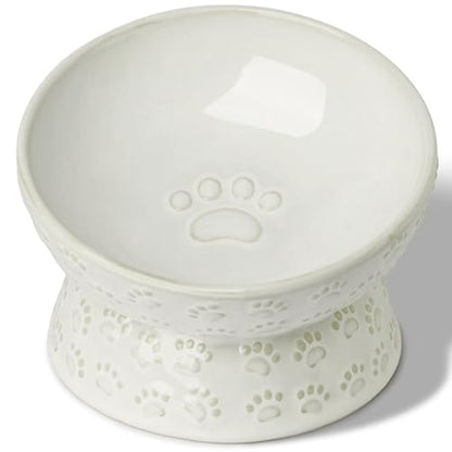 Ceramic Cat Food Bowl, 15°Tilted Raised Cat Food Bowl 5oz (Vintage White)