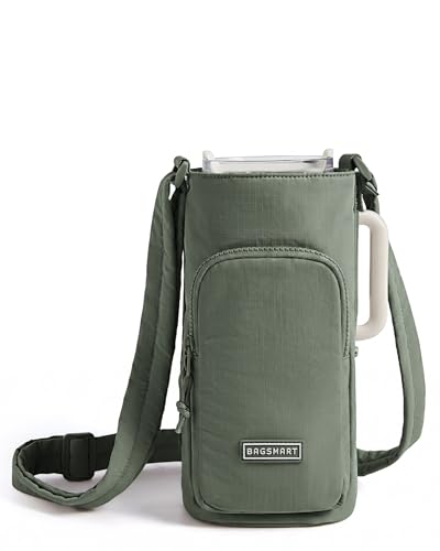 BAGSMART 40oz Water Bottle Holder with Strap, Quilted Gym Accessories | Magnetic or Classic Design, Lightweiht Tumbler Drink Carrier, Quilted Crossbody Purse - color: Sage, size: 40oz Magnetic