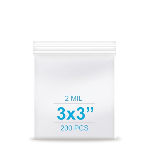 3''x 3'', (Pack of 200) 2 mil Thick Clear Plastic Reclosable Zip Poly Bags with Resealable Lock Seal Zipper, Clear Small Zip Bag, Jewelry Bags, Candy, Storage, Packaging & Shipping - size: 3" x 3"