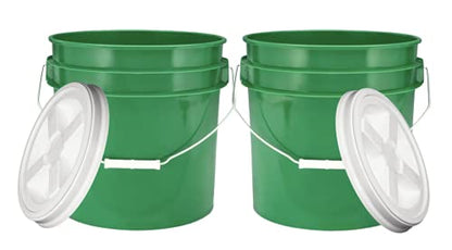 3.5 Gallon Green Food Grade BPA Free Made in USA Bucket Pail Container with White AirTight Screw on Lid (Pack of 2 Sets)