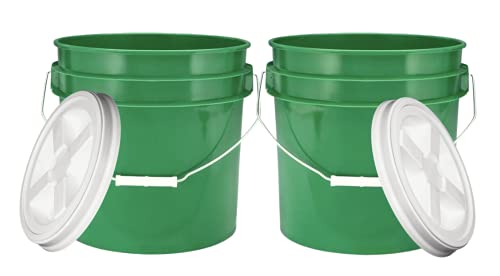 3.5 Gallon Green Food Grade BPA Free Made in USA Bucket Pail Container with White AirTight Screw on Lid (Pack of 2 Sets)