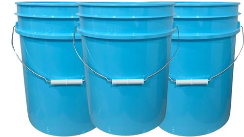 5 Gallon Food Grade Made in USA Plastic Bucket with Screw On Air Tight Double Gasket lid, (Pack of 3) (Aqua Buckets -Aqua Lids)