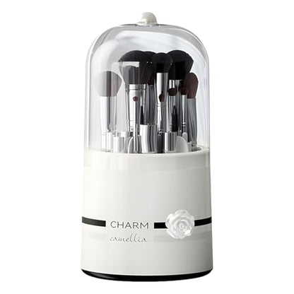 Plastic Makeup Brush Storage Organizer with Multiple Sections – Portable Rotating Cosmetic Brush Holder for Bathroom and Dressing Area,Flower Pattern - style: Flower Pattern