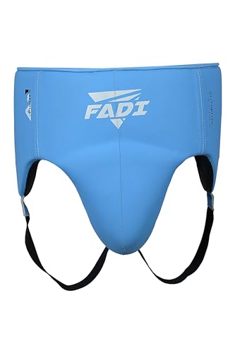 A1 No Foul Boxing Groin Protector with Built-in Cup, Cowhide Leather Athletic Supporter for Men, MMA Muay Thai Kickboxing Sparring Gear S-XL - color: Blue, size: Large