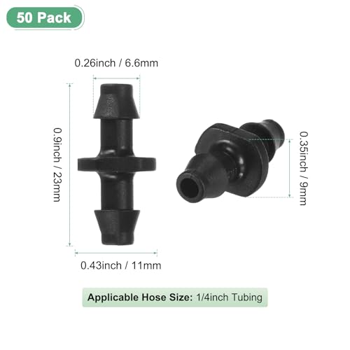 M METERXITY 50-Pack Drip Irrigation Barbed Fittings, for 1/4 Inch Tubing Connector Plastic Coupling Irrigation Parts for Garden/Greenhouse/Aquarium/Flower Pot, Drip Pipe Accessories - style: Double Barb
