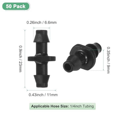 M METERXITY 50-Pack Drip Irrigation Barbed Fittings, for 1/4 Inch Tubing Connector Plastic Coupling Irrigation Parts for Garden/Greenhouse/Aquarium/Flower Pot, Drip Pipe Accessories - style: Double Barb