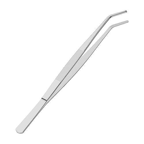 7.1 Inch Stainless Steel Tweezers, Curved Round Blunt Serrated Tip, Perfectly Aligned, 3/64 Inch Thickness Stainless Steel, Multipurpose Daily Garden Home Lab Craft Repairing Tool