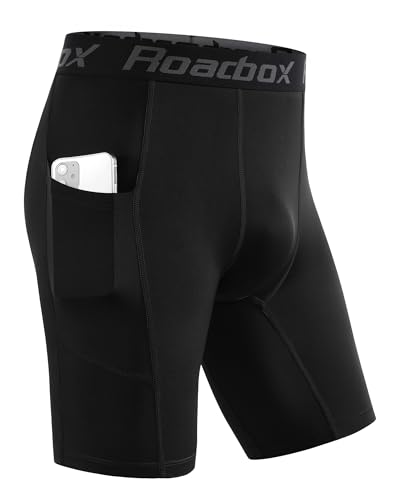 Roadbox Compression Shorts Men with Pocket, 1/2 Pack Quick Dry Spandex Running Athletic Workout Perfoemance Underwear - color: Black, size: Medium