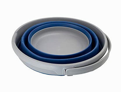 SAMMART 10L (2.6 gallons) Collapsible Plastic Bucket - Foldable Round Tub with Handle- Portable Fishing Bucket/Water Pail - Pop Up Saving (Grey/Mist Blue) - color: Grey/Mist Blue