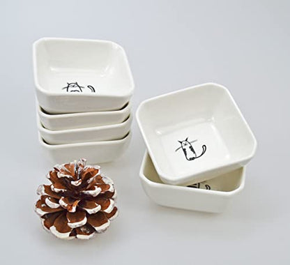 Super Cute Cat Ceramic Sauce Dish/Seasoning Dish/Sushi Soy Dipping Bowl/Appetizer Plates/Serving Dish for Kitchen Home(Set of 6) - color: Cat-Rectangle