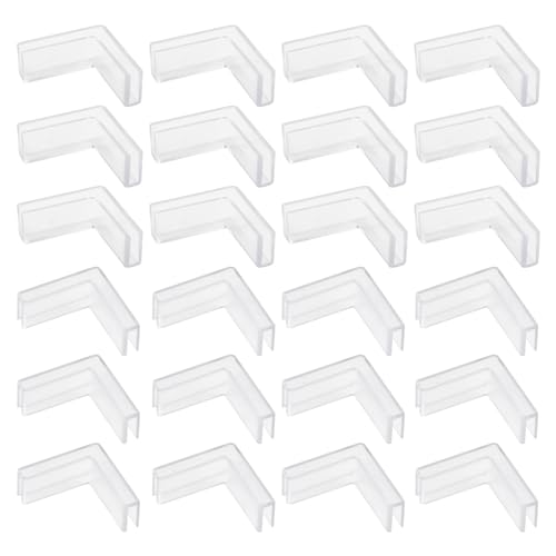 Glass Connector, 24Pcs Plastic 90 Degree Glass Clamps Transparent Glass to Glass Connectors Rimless Clip Holder for Fixing or DIY Fish Tank, Glass Acrylic Display Cabinet (5mm)