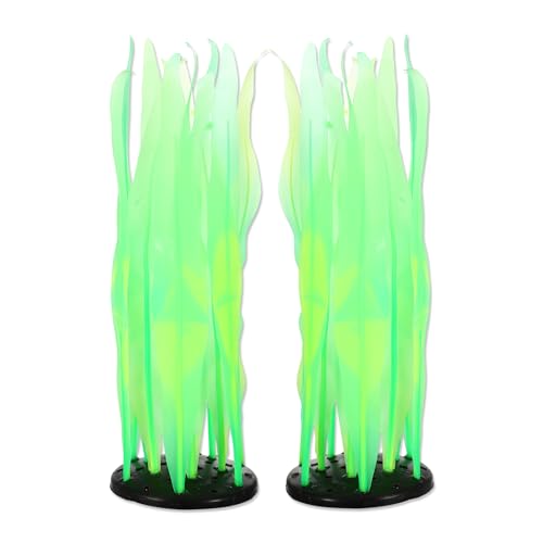 Aquarium Glowing Kelp Plant, Soft Silicone Glowing Fish Tank Decorations, Fluorescence Coral Decor for Aquarium Decor Green 2pcs - color: Green