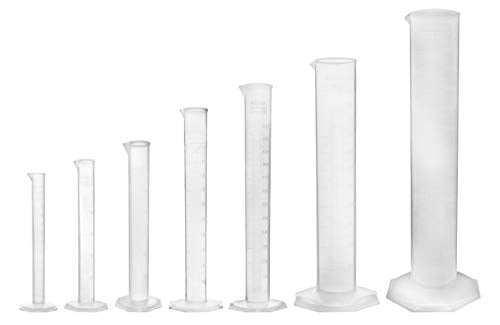 EISCO 7PC Graduated Cylinder Set - Class B - 10ml, 25ml, 50ml, 100ml, 250ml, 500ml & 1000ml - Polypropylene Plastic, Octagonal Base, Moulded Graduations - Industrial Quality, Autoclavable