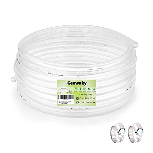 Clear Vinyl Tubing - 1/2" ID 5/8" OD, 50 Ft, 60PSI, Flexible Plastic, BPA Free, Reinforced, With 2 Screw Clamps - size: 1/2'', style: 50 feet