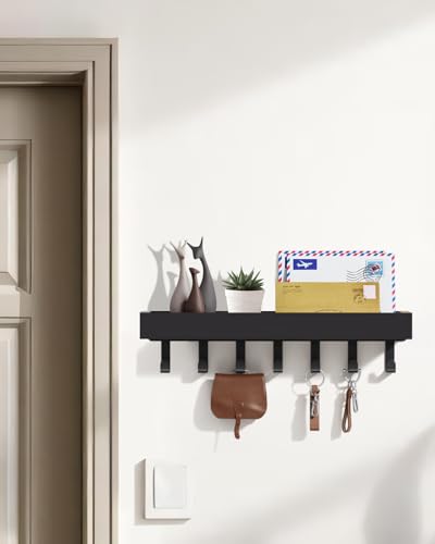 Key Holder Wall Mount Magnetic Adhesive, Key Hooks Rack with Shelf - color: Black, size: Large