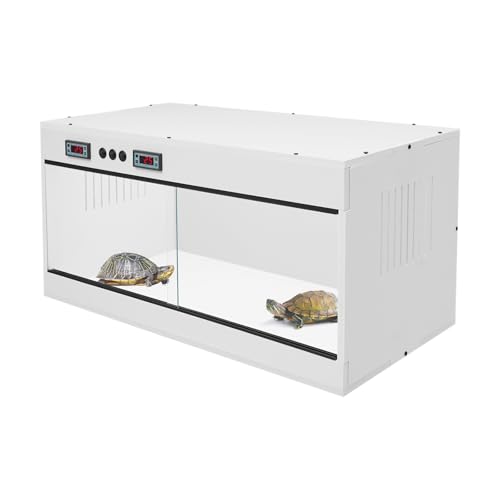 Reptile Tank for Lizards,Bearded Dragon Enclosure Terrarium,Reptile Breeding Box,31.5×15.75×15.75 Inch Reptile Enclosure with Dual Temp Control, LCD Display,Reptile Terrarium (White)