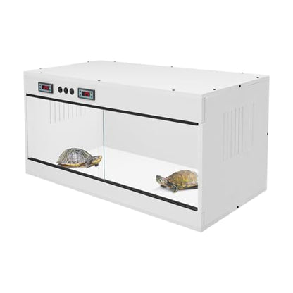 Reptile Tank for Lizards,Bearded Dragon Enclosure Terrarium,Reptile Breeding Box,31.5×15.75×15.75 Inch Reptile Enclosure with Dual Temp Control, LCD Display,Reptile Terrarium (White)