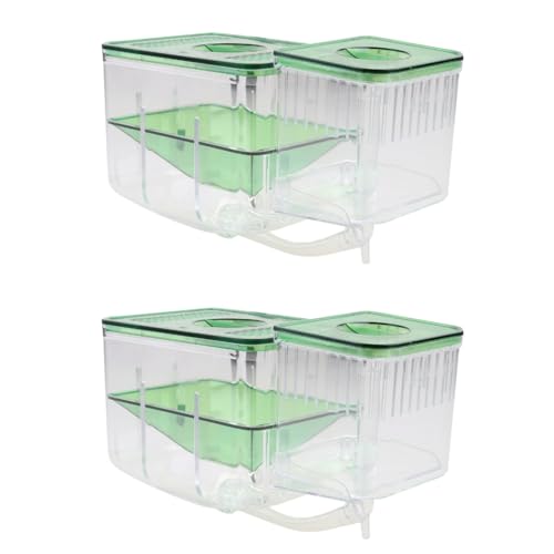 DOITOOL Fish Breeding Tank 2-Pack Transparent Isolation Box with Fine Mesh for Aquarium Fry Separation and Guppy Hatchery Home Use 5.11X7.48X4.33In