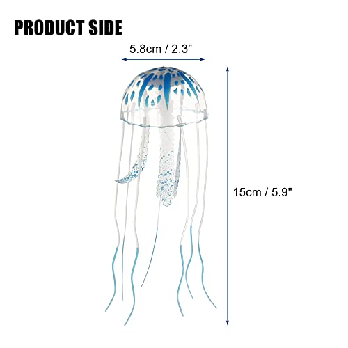 VOCOSTE Fish Tank Jellyfish Decoration, Silicone Fluorescent Jellyfish Glow Ornaments Aquarium Decor with Suction Cup, Blue, 2.3"x5.9"