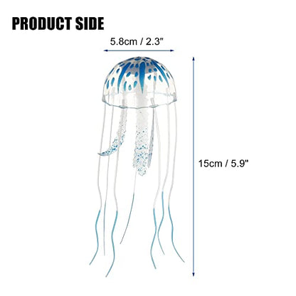 VOCOSTE Fish Tank Jellyfish Decoration, Silicone Fluorescent Jellyfish Glow Ornaments Aquarium Decor with Suction Cup, Blue, 2.3"x5.9"