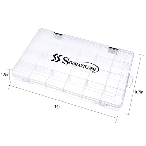 Sougayilang Fishing Tackle Boxes - 3600 3700 Plastic Storage Organizer Box with Removable Dividers - Fishing Tackle Storage - 4 Packs Transparent Tackle Trays