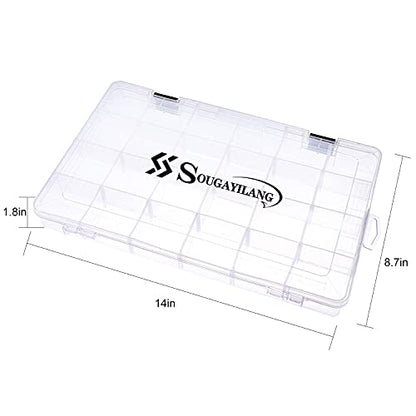 Sougayilang Fishing Tackle Boxes - 3600 3700 Plastic Storage Organizer Box with Removable Dividers - Fishing Tackle Storage - 4 Packs Transparent Tackle Trays