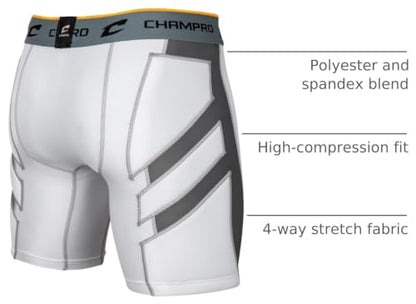 CHAMPRO Wind Up Youth Compression Sliding Shorts - color: White, size: X-Small