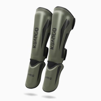 Muay Thai Shin Guards for MMA Sparring, Martial Arts,Kickboxing | Leg Instep Protection Pads, Kickboxing MMA Training, Sparring Gear, Professional MMA Equipment - color: Olive Green, size: Large