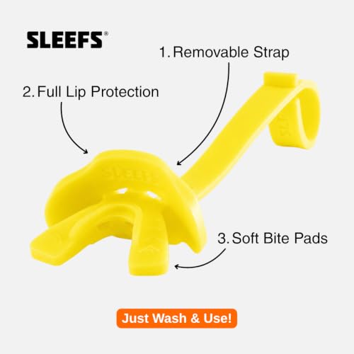 SLEEFS Kids Football Mouthguard with Strap for Teeth and Impact Protection - color: Yellow, size: Kids