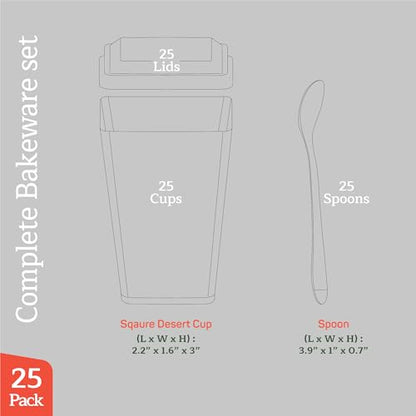 Plastic Dessert Cups with Lids and Spoons (25 Pack) – Single-Serve Parfait & Appetizer Cups, Spill-Resistant, Heavy-Duty Design, Ready-to-Use for Parties, Catering & Special Events BPA-Free - size: 25 Pack