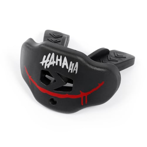 SLEEFS Classic Football Mouthguard with Bold Designs and Removable Strap - color: Ha Ha Ha Red Smile