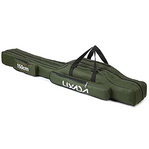Lixada Fishing Rod Case - 3 Layers Oxford Bag, Portable Folding Carrier for Rods and Reels, Tackle Storage Travel Bag, 90cm/120cm/150cm Optional - color: Army green, size: 150cm