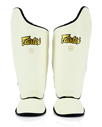 Fairtex SP8 Lightweight Durable Shin Guards, Expanded Side Protection Pads - color: White, size: X-Large