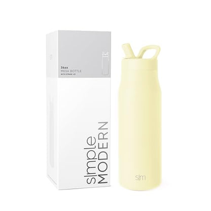 Simple Modern Insulated Water Bottle with Manual Straw | 34oz | Yellow - color: Buttercup, style: 34oz