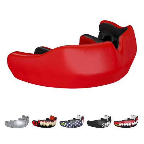 DAMAGE CONTROL Custom Fit Sports Mouthguard – Red – 2-Week Process | Dentist-Designed, Boil & Bite Impression Kit, 2-Week Process, Hand-Fabricated Custom Fit, 3D Scan for Easy Reorders - color: Red