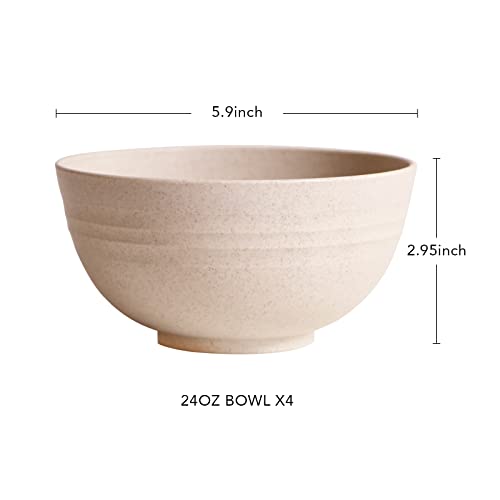 Lightweight & Unbreakable Wheat Straw Bowl - Noodle Fruit Soup Bowl Rice Bowls Dishwasher Microwave Safe Cereal Bowl sets 4pcs