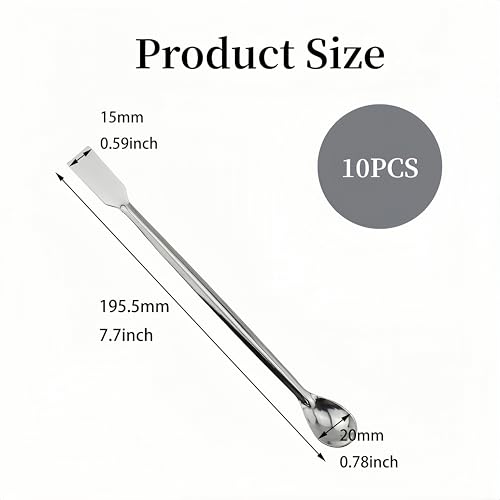 10PCS Stainless Steel Lab Spoon Spatula - 2 in 1 Mixing and Sampling Tool,2 in 1 Sampling Scoop Silver Bartending Utensils,7.7 Inch Gathering Tools for Bars Schools Homes Laboratories