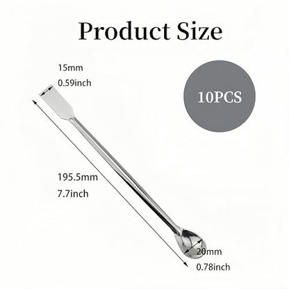 10PCS Stainless Steel Lab Spoon Spatula - 2 in 1 Mixing and Sampling Tool,2 in 1 Sampling Scoop Silver Bartending Utensils,7.7 Inch Gathering Tools for Bars Schools Homes Laboratories