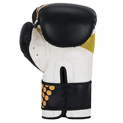 Boxing Gloves & Muay Thai Shin Guards for Men and Women, MMA Kickboxing Shin Pads Set, Adjustable Shin Guards with Instep Protection, Sparring & Martial Arts Training Gear - color: Black-Yelow/Black-Pink, size: 14 oz