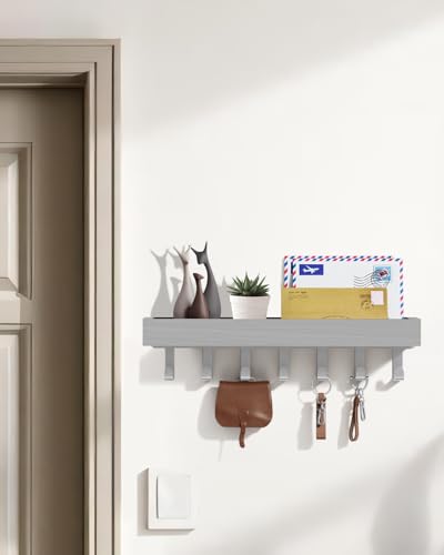 Key Holder Wall Mount Magnetic Adhesive - Key Hooks Rack with shelf - color: Gray, size: Large