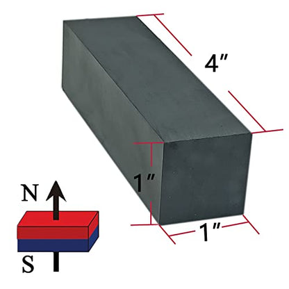 Ceramic Rectangular Square Magnets - Bulk Heavy Duty C8 Grade Rectangle Ferrite Block Magnet 1x1x4 Bar Magnet (Pack of 2)