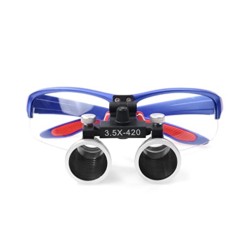 3.5x420MM Angle Adjustable Binocular Loupes Magnifier Glasses Loupes with Cloth Case (Blue) - color: Blue