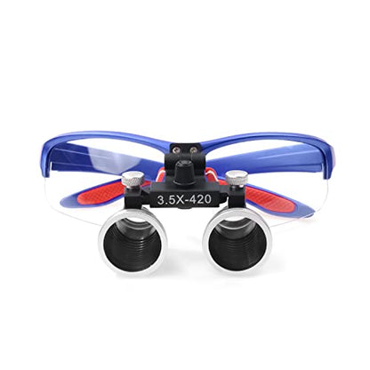 3.5x420MM Angle Adjustable Binocular Loupes Magnifier Glasses Loupes with Cloth Case (Blue) - color: Blue