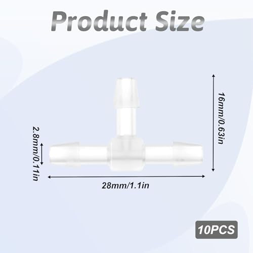 10 Pcs 1/8" Tee Connector 3 Way Equal Splicer Tee Fitting Hose Barb Splicer Plastic Hose Splitter Barb Tees Tube Adapter Fittings for Air Line Aquarium T Connector