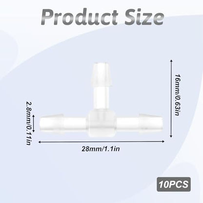 10 Pcs 1/8" Tee Connector 3 Way Equal Splicer Tee Fitting Hose Barb Splicer Plastic Hose Splitter Barb Tees Tube Adapter Fittings for Air Line Aquarium T Connector