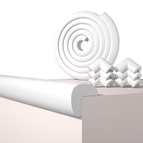 Baby Proof Edge Corner Protector, 6.56FT 0.47''Th L-Shape Furniture Corner & Edge Safety Bumpers with 6 Corners, Pre-Taped, Soft NBR Rubber Foam Desk Edge Cushion Wall Corner Protector（White-gray） - color: White, size: 0.47''Th (6.56ft)