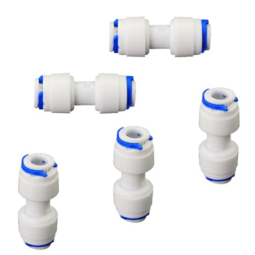 1/4" Push-Fit Straight Adapter, 5 Pcs | Plastic push-to-connect fitting for RO water filtration, pre-purifier, refrigerator & coffee maker.