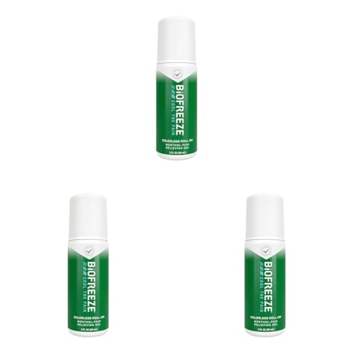 Biofreeze Roll-On Pain-Relieving Gel 3 FL OZ, Colorless Topical Pain Reliever for Muscles and Joints from Arthritis, Backache, Strains, Bruises, & Sprains (Package May Vary) (Pack of 3) - size: 3 Fl Oz (Pack of 3), style: Colorless